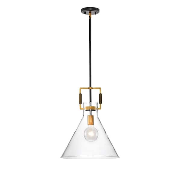 Essence 1-Light Contemporary Oil Rubbed Bronze and Antique Gold Pendant with Clear Cone Glass Shade