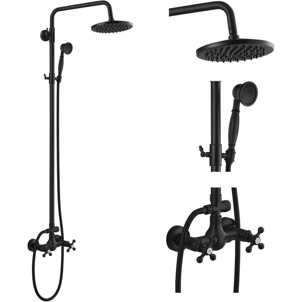 Double Handle 2-Spray Wall Mount Shower Faucet 1.25 GPM with Pressure Balance, in Matte Black price history on PriceWatchPro