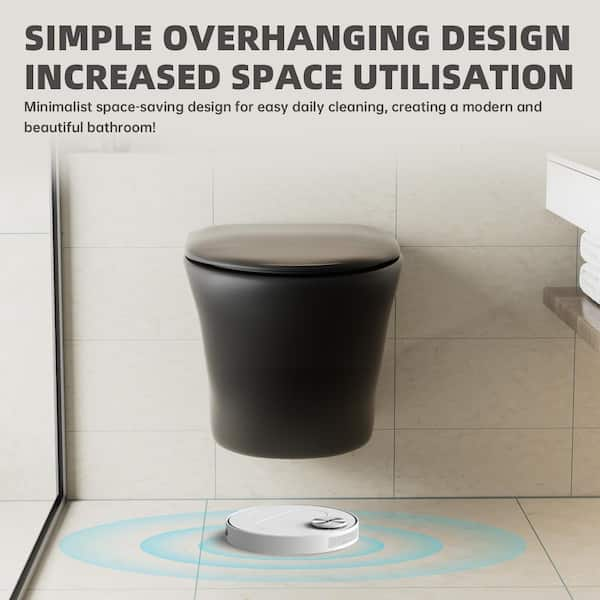 Simple Project One-Piece 0.8/1.6 GPF Dual Flush Round Wall-Mounted Toilet  in Matte Black HD-US-WHT-3-MB - The Home Depot