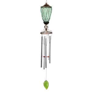 Solar Green Looping Link Metal and Glass Wind Chimes