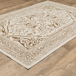 Imperial Ivory/Gold 7 ft. x 10 ft. Persian-Inspired Oriental Medallion Polyester Indoor Area Rug