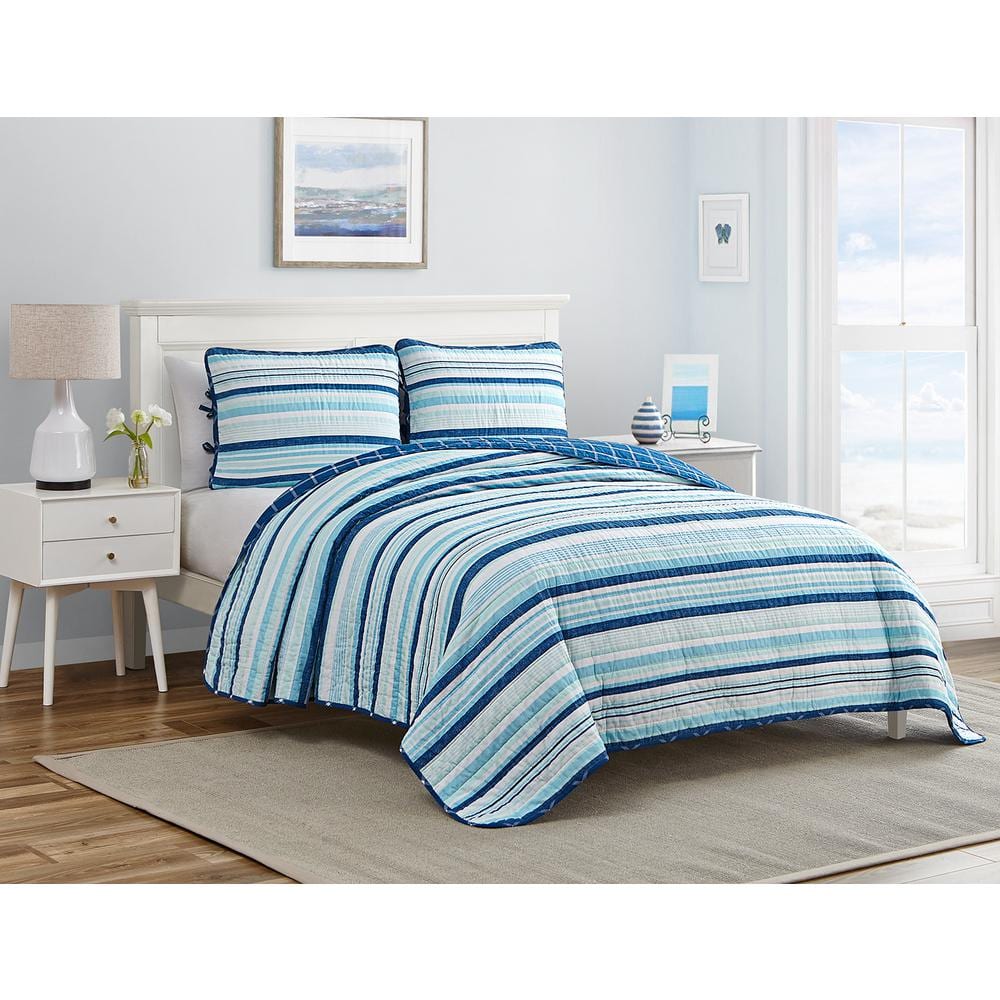 Nautica Saltmarsh Blue Cotton Quilt Set, Full/Queen (USHSA91133027)