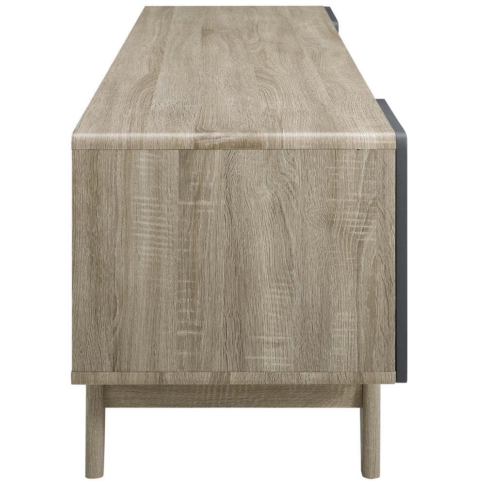 Natural Gray 70" Mid-Century Modern TV Stand with Cabinets