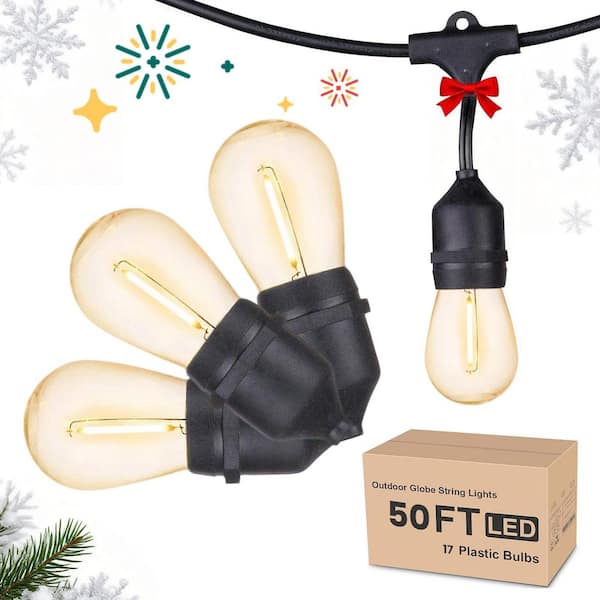 E26 Dimmable 16-Light 50 ft. Indoor/Outdoor Plug-In LED Edison String-Light Shatterproof Waterproof