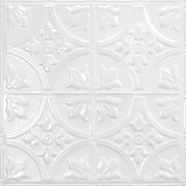AMERICAN TIN CEILINGS Pattern #2 in Bright White Satin 2 ft. x 2 ft. Nail Up Tin Ceiling Tile (20 sq. ft./Case)