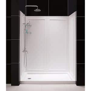 SlimLine 60 in. x 32 in. Single Threshold Shower Pan Base in White Left Hand Drain Base with Back Walls