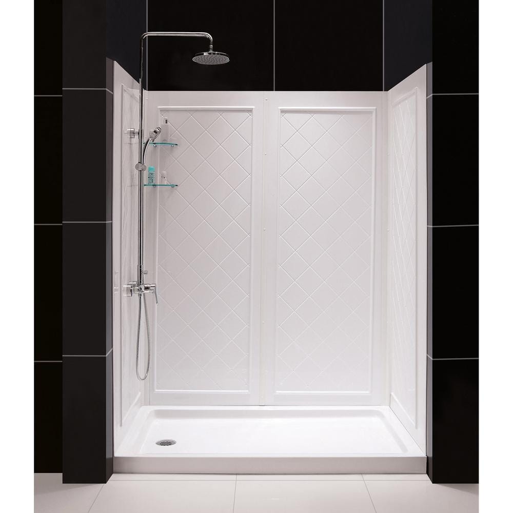 DreamLine SlimLine 60 in. x 34 in. Single Threshold Shower Pan Base in White Left Hand Drain with Back Walls