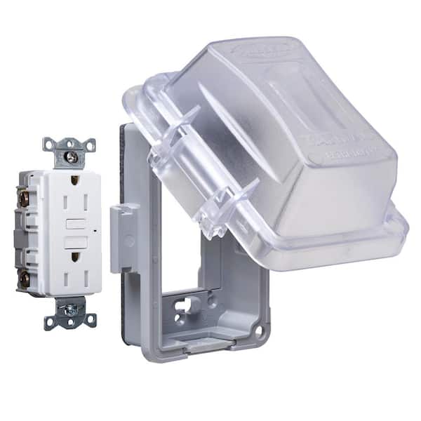 TAYMAC N3R In-Use Cover Kit - Extra Duty 15A WRTR Self-Test GFCI Outlet, Aluminum 1-Gang Box, Clear In-Use Outlet Cover