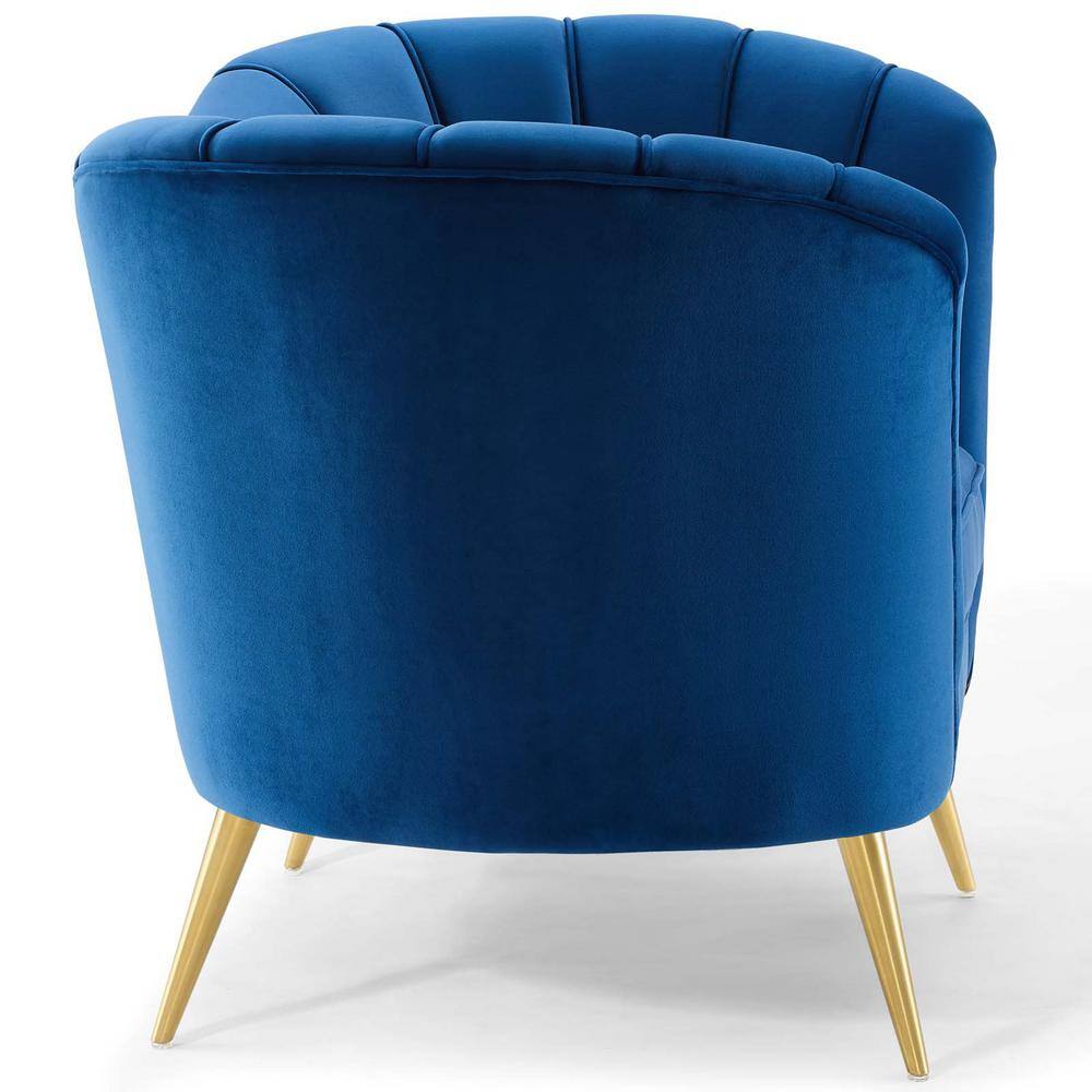 Navy Velvet and Wood Accent Chair with Gold Legs