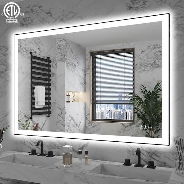 Hpeytaire 48 in. W x 32 in. H Rectangular Aluminum Framed Backlit and Front Light LED Wall Mounted Bathroom Vanity Mirror in Black