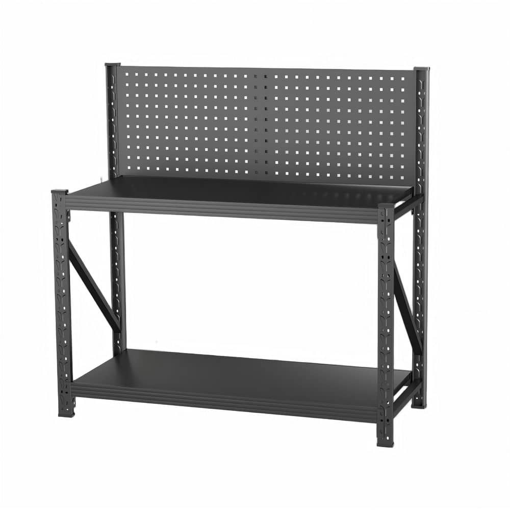 47 in. W x 19 in. D Adjustable Shelves Black Heavy Duty Workbench Table with Pegboard and Metal Top price history on PriceWatchPro