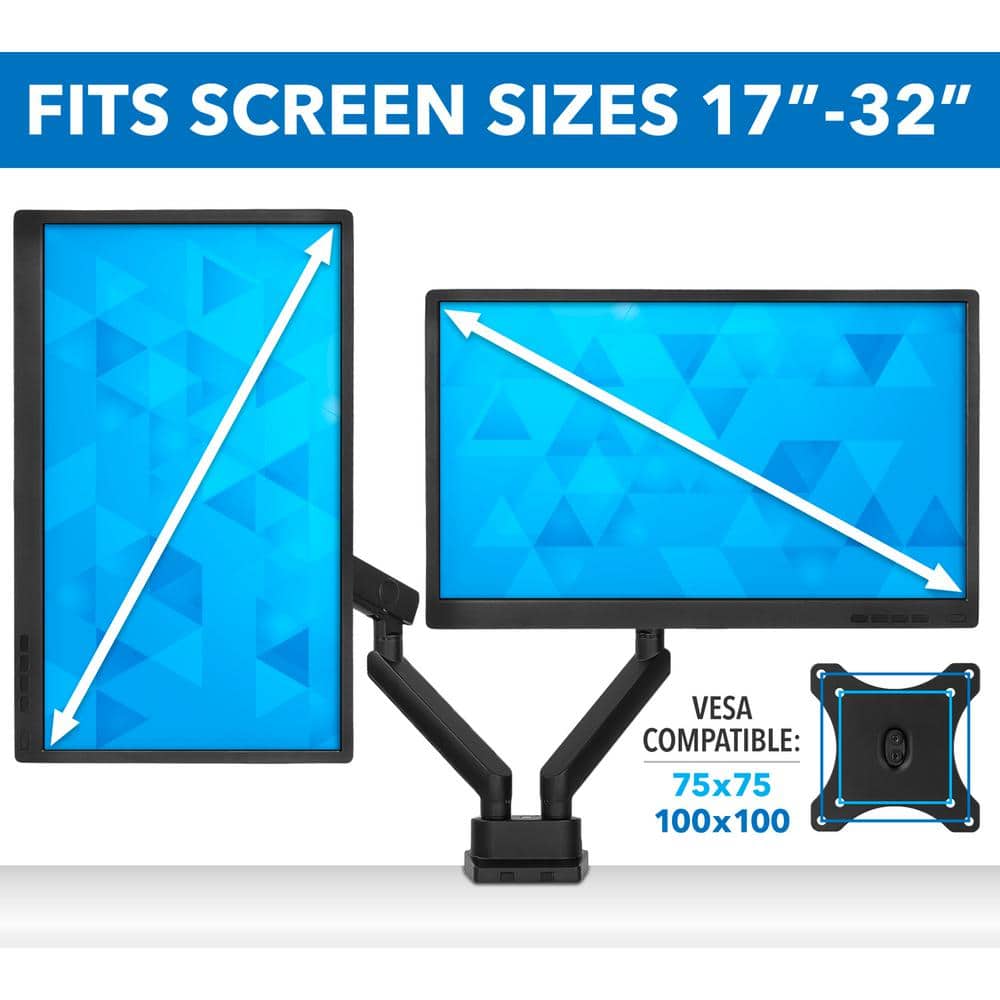 Black Adjustable Dual Monitor Desk Mount with Steel Arms