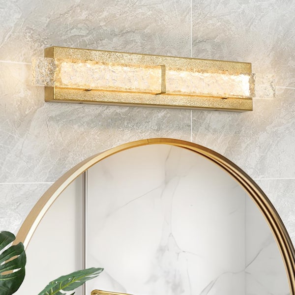 LNC Modern 24 in. 1-Light Vintage Gold LED Bath Vanity-Light Bar with Acrylic Shade