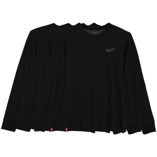 Men's X-Large Black Cotton/Polyester Long-Sleeve Hybrid Work T-Shirt (3-Pack)