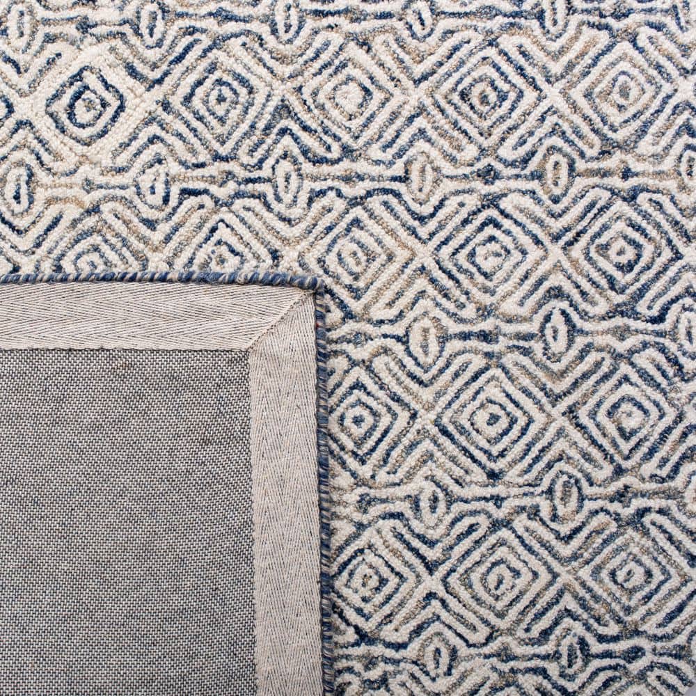 Ivory and Blue Hand-Tufted Wool Square Rug