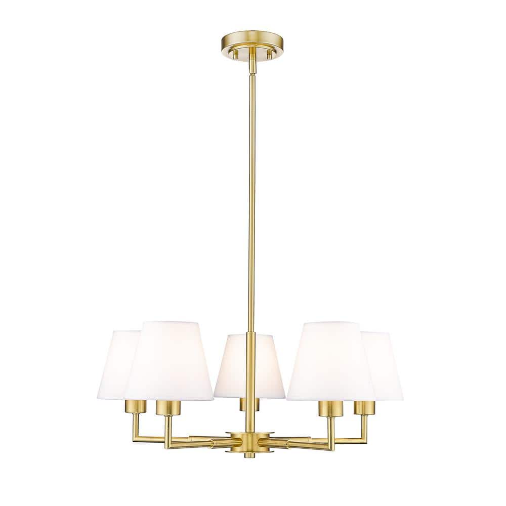 Leila 5-Light Luxe Gold Chandelier with White Linen Fabric Shades