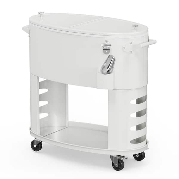 70 qt. Rolling Ice Chest on Wheels, Patio Cooler Party Bar Drink Cooler Cart with Bottle Opener and Ice Scoop