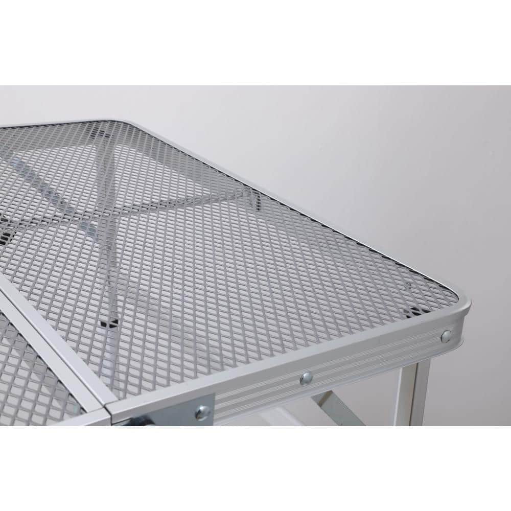 31.5" Silver Steel Folding Camping Table with Mesh Storage