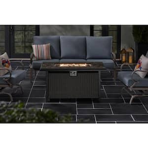 Anaheim 49 in. x 25 in. Aluminum Stainless Steel Black Gas Fire Pit with Black Marble Tile Top