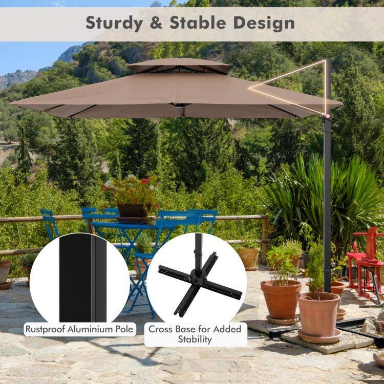 9.5 ft Coffee Polyester Cantilever Patio Umbrella with Black Aluminum Pole