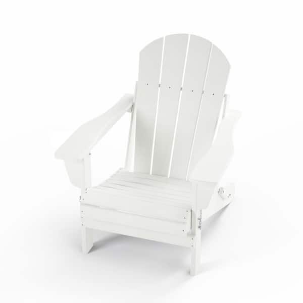 Trustmade Traditional Curve back White Folding HDPE Wood Resin Outdoor Adirondack Chair