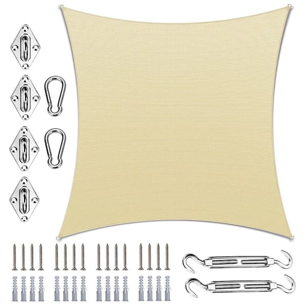ROYAL SHADE 16 ft. x 16 ft. Square Shade Sail With Hardware Kit-Beige