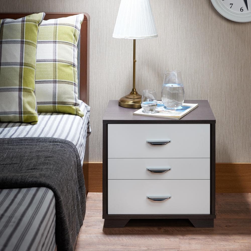 Eloy Modern Black and White 3-Drawer Nightstand