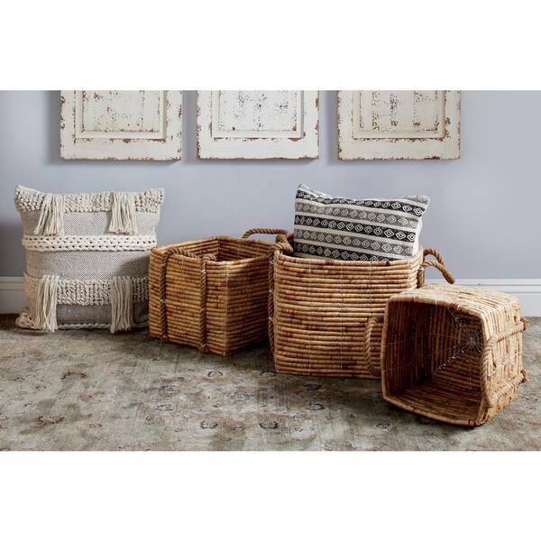 Litton Lane Square Seagrass and Water Hyacinth Storage Wicker Baskets with Handles (Set of 3)