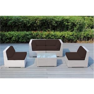 Gray 5-Piece Wicker Patio Seating Set with Sunbrella Bay Brown Cushions