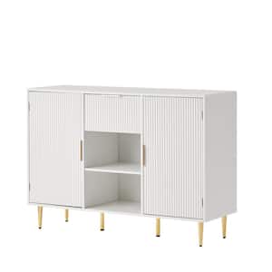 Wave Pattern Storage Cabinet 2 Door With Drawers Buffets, Sideboards For Living Room, Dining Room&Bedroom&Hall, White
