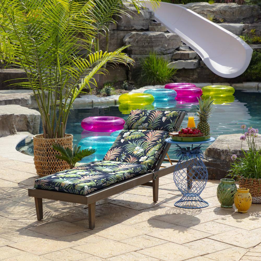 Simone Blue Tropical Outdoor Chaise Lounge Cushion, 72 x 21, Polyester