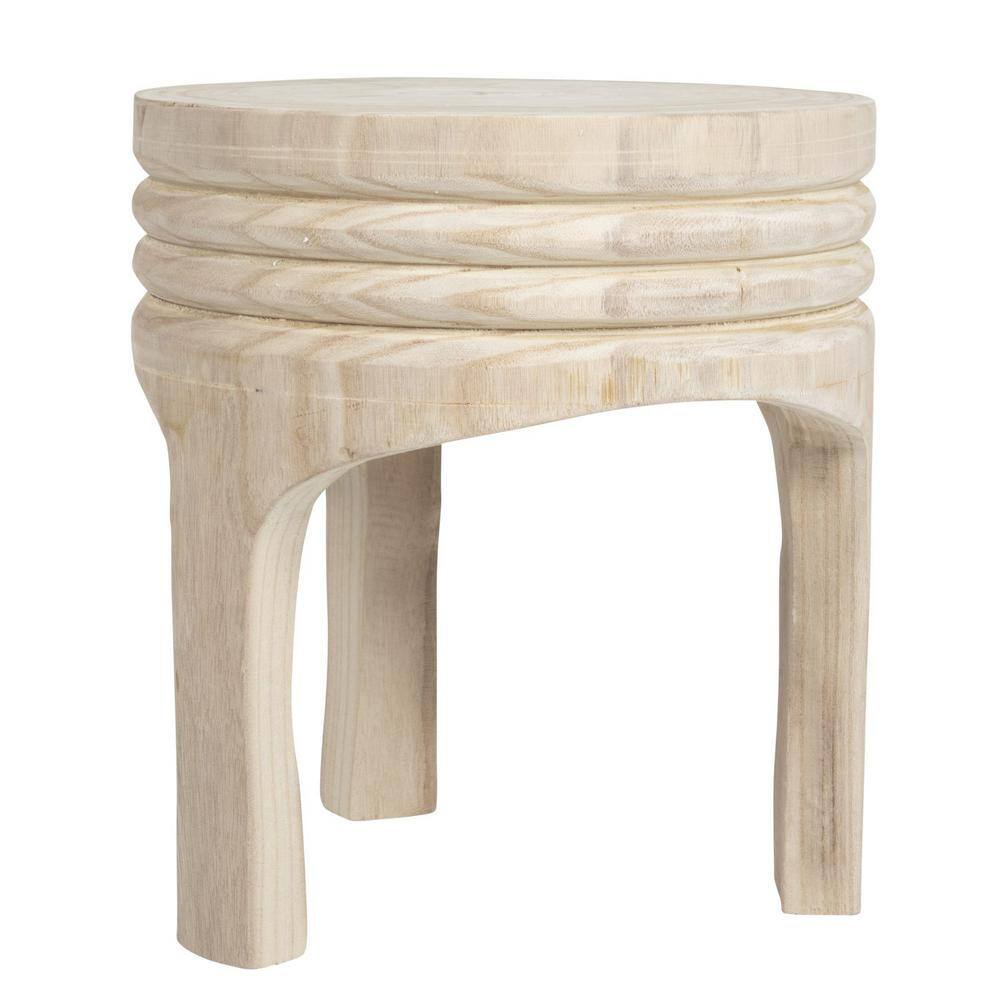 Natural Brown Paulownia Wood Carved Backless Stool
