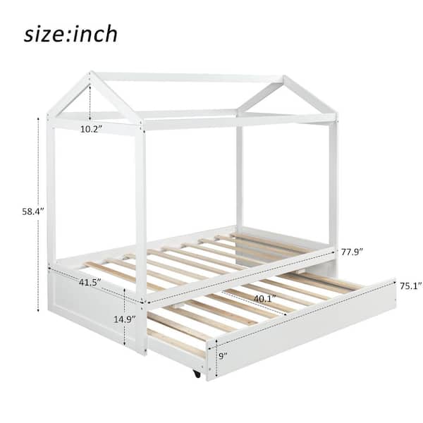 White Twin Size House Bed With Trundle, Girls Twin Bed With Trundle