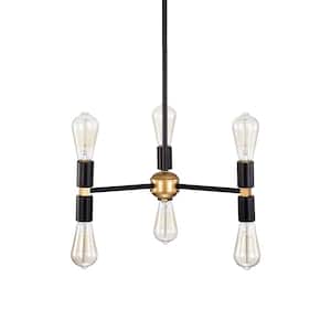 Rina 18.9 in. 6-Light Indoor Matte Black and Gold Chandelier with Light Kit