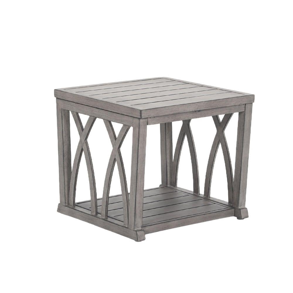 Gray 20 in. Rectangular Aluminum Outdoor Side Table, All-weather 2-tier Pat