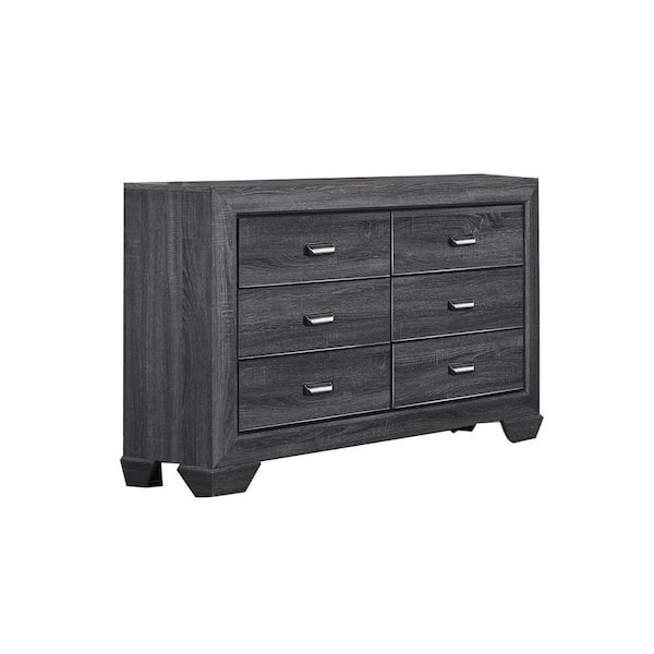 Benjara 16.5 in. Gray 6-Drawer Wooden Dresser without Mirror