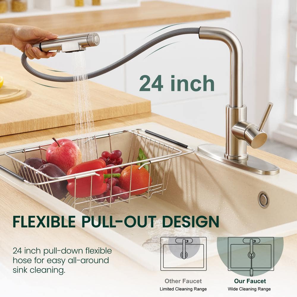 Brushed Nickel Stainless Steel Kitchen Faucet with Pull Down Sprayer