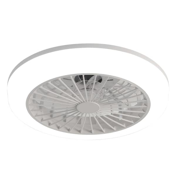 18 in. White Low Profile Flush Mount Bladeless Standard Ceiling Fan with LED Light Dimmable 2 Airflow Modes