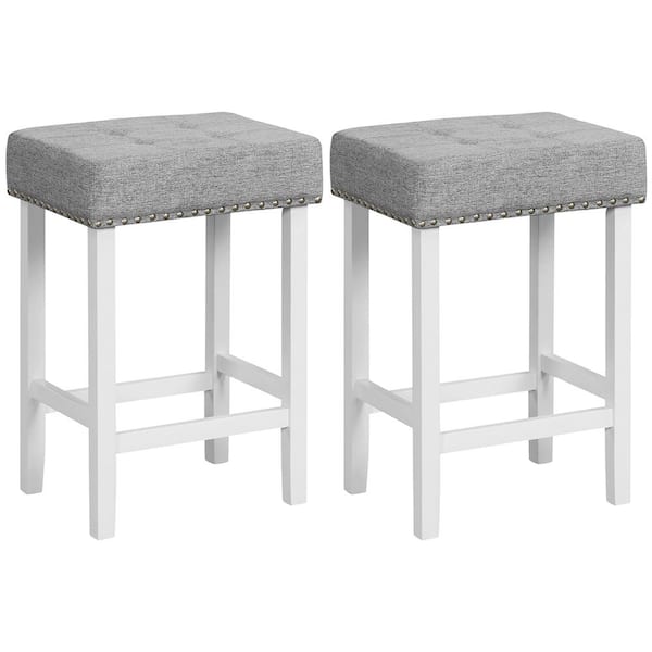 Costway 24.5 in. Gray Backless Wood Bar Stool Tufted Upholstered Counter Height Chairs with Rubber Wood Legs Set of 2
