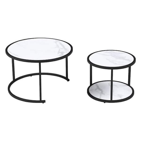 Tatayosi 27.16 in. Marble Pattern Coffee Table Set of 2