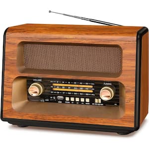 Vintage Radio Bluetooth, AM FM Radio Shortwave, 15W Crystal Speaker, Support AUX/TF Card/USB Playing, AC Charging