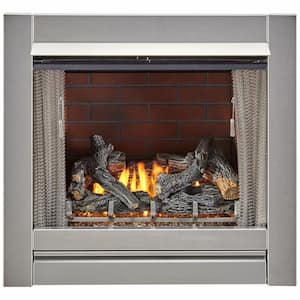 Outdoor 32 in. W Fireplace Insert with Concrete Log Set and Slate Gray Brick Fiber Liner