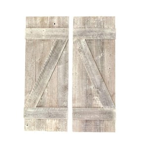 Rustic Farmhouse 36 in. x 13 in. White Wash Solid Wood Decorative Window Shutters Wall Art (Set of 2)