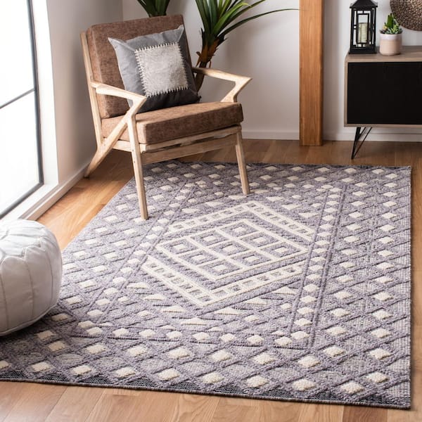 Natura 6 ft. x 9 ft. Cream/Purple Diamond Border Area Rug