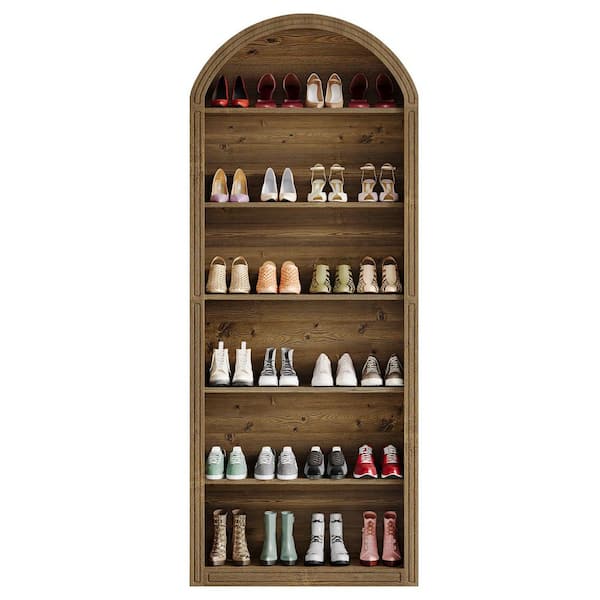 77.16 in. H x 31.5 in. W Brown Wood Shoe Storage Cabinet Arch Cabinet Organizer Standing Shoe Rack for 40 Pairs of Shoes