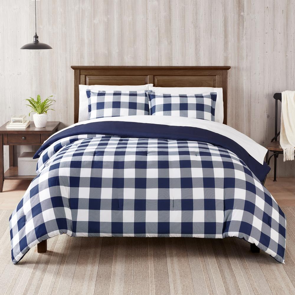 Serta Alex 5Piece Navy and White Plaid Polyester Twin/Twin XL Bed in a