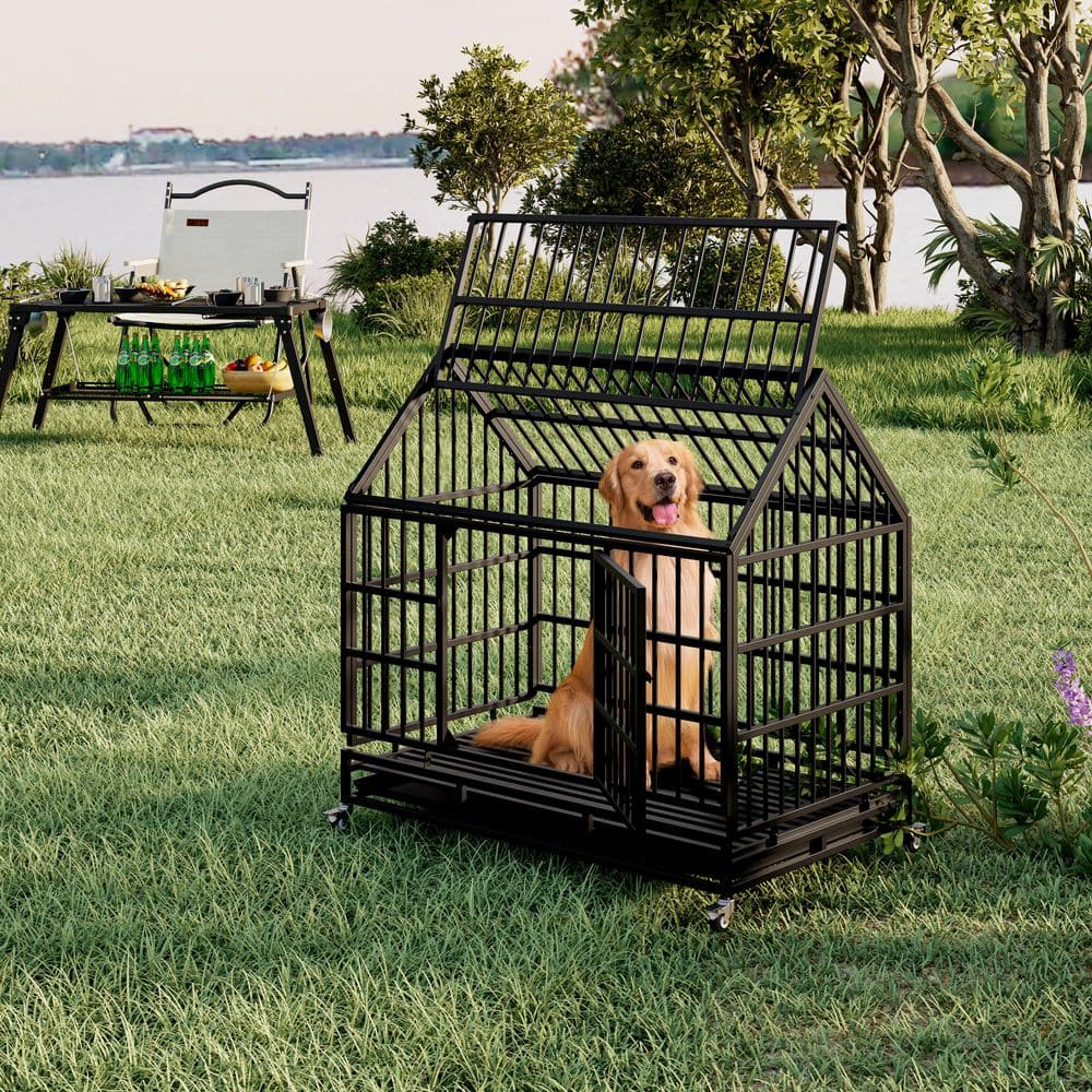 48 in. Metal Heavy Duty Dog Crate Folding Dog Cage Dog Kennel Dog Cage Table w/ Removable Tray for Large and Medium Dogs price history on PriceWatchPro