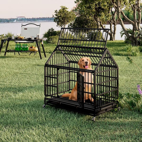 48 in. Metal Heavy Duty Dog Crate Folding Dog Cage Dog Kennel Dog Cage Table w/ Removable Tray for Large and Medium Dogs