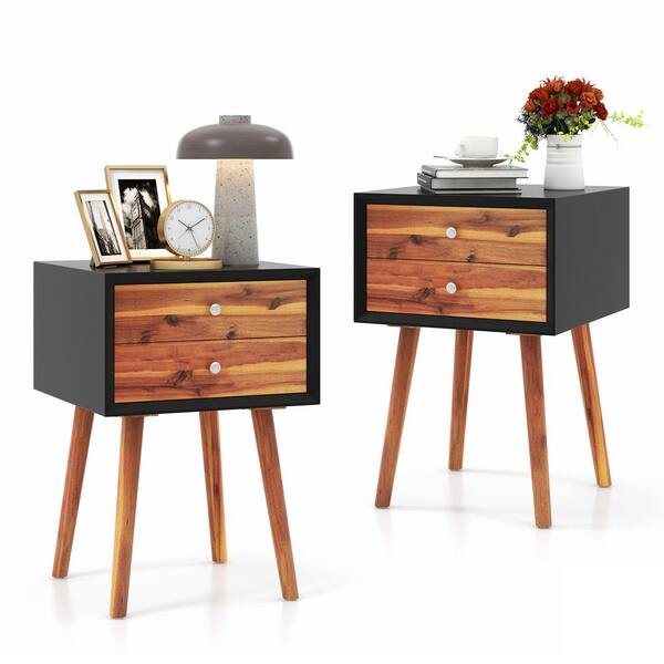Costway 2-Drawer Black Nightstand 23.5 in. x 16 in. x 16 in. QD