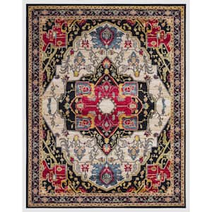 Eden Collection Oasis Medallion Black 5 ft. x 7 ft. Machine Washable Traditional Indoor Area Rug